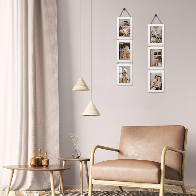 QUTREY 4x6 Collage Picture Frames White, 3 Openings Vertical 4 x 6 Hanging Photo Frames Display 4 by 6 inch Pictures for Wall Decor, 2 Pack