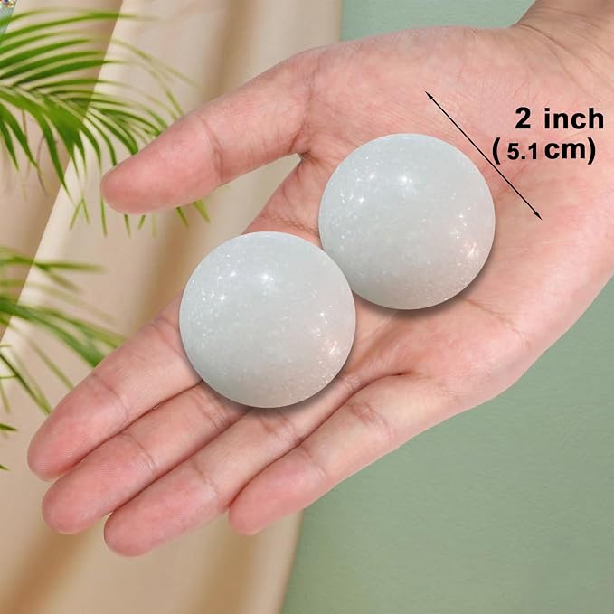 Natural Marble Baoding Chinese Meditation Balls, Stress Relief Hand Exercise Therapy Set, White X-Large-2"
