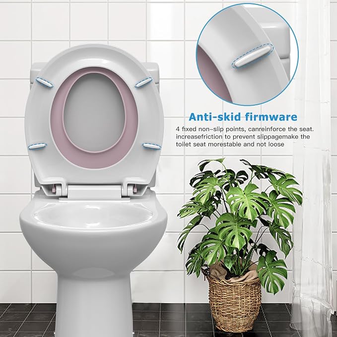 GAOMON Toilet Seat, Round Toilet Seat with Toddler Seat Built in, Potty Training Toilet Seat Round Fits Both Adult and Child, with Slow Close and Magnets- white and pink