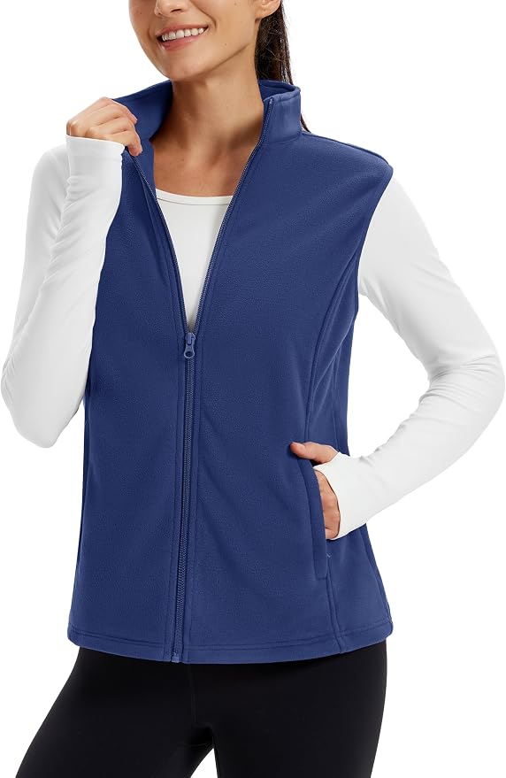 TACVASEN Women's Fleece Vest Lightweight Sleeveless Zip Jacket Outerwear | Soft Polar,Zipper Pockets,Stand Collar,Fall Winter Warm,Outdoor,Athletic,Running,Hiking,Travelling,Golf,Work