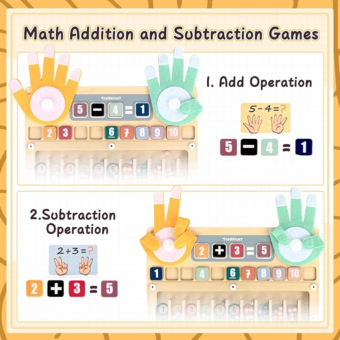 TOP BRIGHT Finger Math Addition & Subtraction Toys for Kids, Montessori Magnetic Beads Sorting Matching Learning Game for Ages 3 4 5+ Year, Educational Toys Gift for Preschoolers