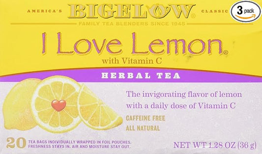 Bigelow Tea Bags, I Love Lemon, 20 Count (pack of 3)