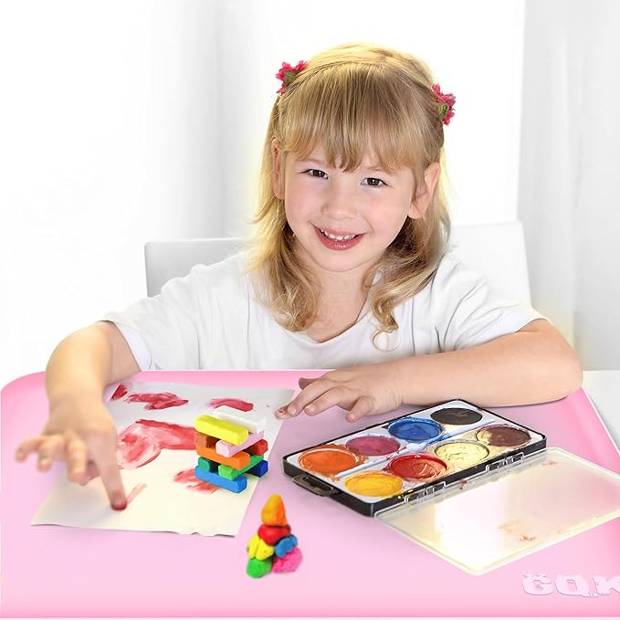 Silicone Art Mat for Crafts, 24" x 16" Painting Mat for Kids with Raised Sides to Stay Tidy, Paint Craft Mats for Clay, Resin, Slime, Jewelry-Making & Crafts Creation (Pink)