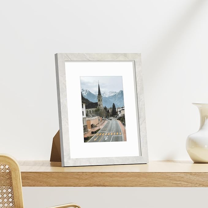 Vittanly 8x10 Picture Frames, Wall & Tabletop, 9 Pack, Vintage Marble White | Display Pictures 5x7 with Mat or 8x10 without Mat, Small Photo Frames, Engineered Wood with Shatter Resistant Plexiglass