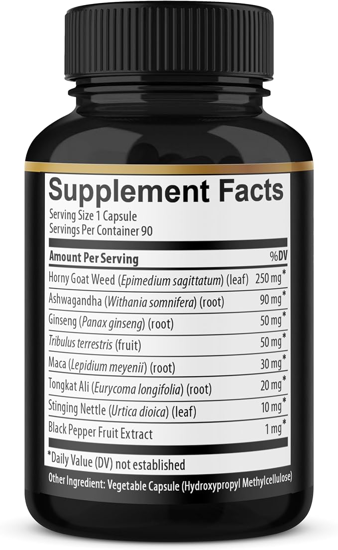 BMVINVOL Horny Goat Weed Capsules with Maca, Ginseng, Tribulus Terrestris, Ashwagandha, Black Pepper - 90 Count for 3 Month Supply
