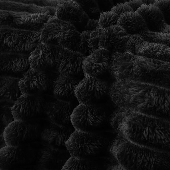 Black Fleece Throw Blanket 108”×90” for Couch Sofa Livingroom | Super Soft Cozy Plush Microfiber Flannel Bed Blanket Striped Design Lightweight Home Decor Gifts for Adults Mom Women