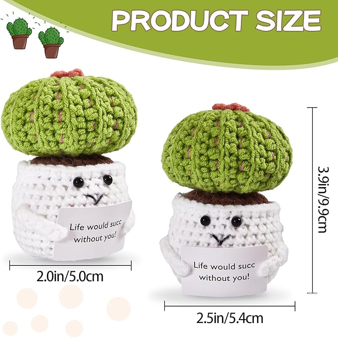 Hoedia Handmade Emotional Pickle Gift, Emotional Cucumber Crochet Doll Inspirational Gifts with Cards, Cute Knitted Funny Support Pickle Potato Friend Birthday (Positive Cactus)