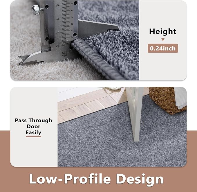 FinRèc Low Pile 6x9 Washable Area Rugs for Bedroom Living Room, Thin Rug Solid Color, Non-Slip Carpet Indoor for Home Decor (Grey Blue/White)