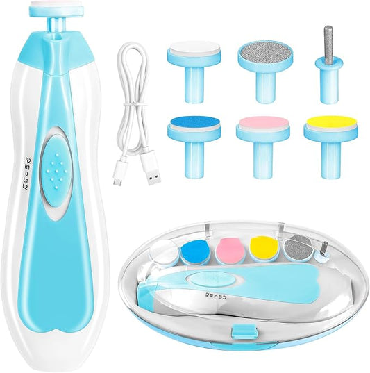 Qunlions life Baby Nail Trimmer Electric, 6 in 1 Rechargeable Baby Nail Clippers Manicure Set Grooming Kit for Toddler Infant or Adults (Blue)
