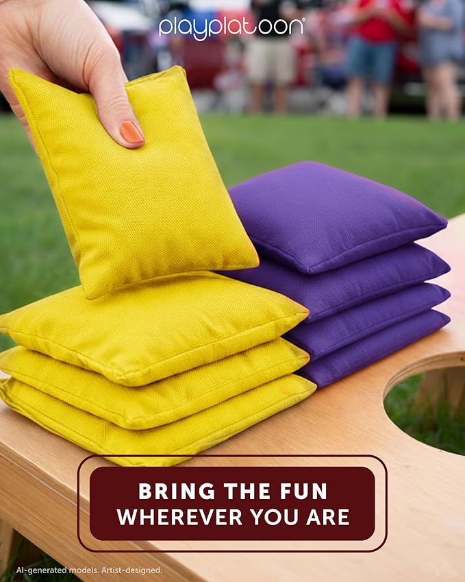 Play Platoon Cornhole Bags Weather Resistant- Set of 8 Regulation Bean Bags for Tossing- Official Professional Size & Weight Corn Hole Bags Two Color All Weather Cornhole Beans Bag Set with Tote Bag