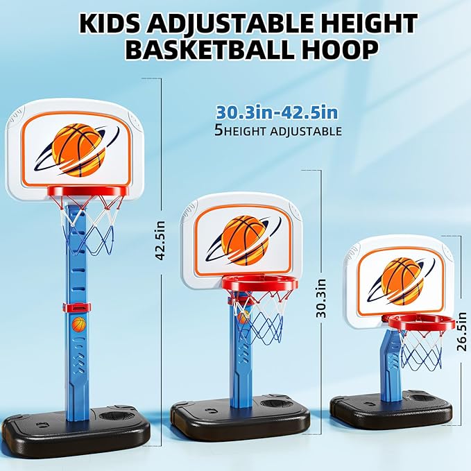 NIPLOOOW Swimming Pool Basketball Hoop, Adjustable Height Toddler Basketball Hoop, Includes 4 Balls and Pump, Poolside Water Basketball Indoor & Outdoor Toy for Boys Girls Kids Age 3-8