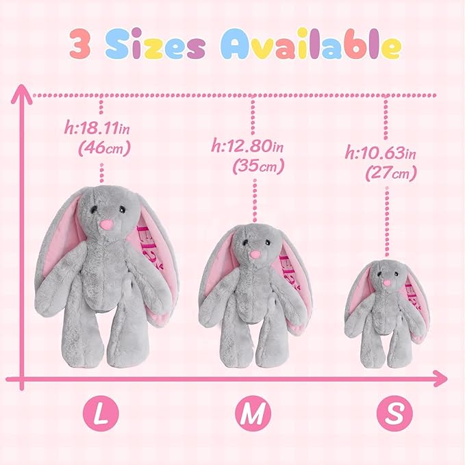 Custom Plush Bunny Toys with Child's Name, Embroidered Cute Bunny Stuffed Animals for Baby Toddlers 1-3 Years Old, Personalized Birthday Gift for Baby Girls Boys (Pink)