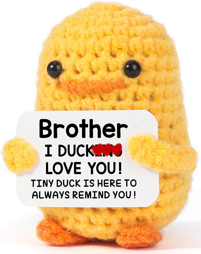MBL Funny Birthday Gifts for Brother - Handmade Small Cute Cool Crochet Duck Present for Big Little Bro Easter Graduation Christmas Stocking Stuffers
