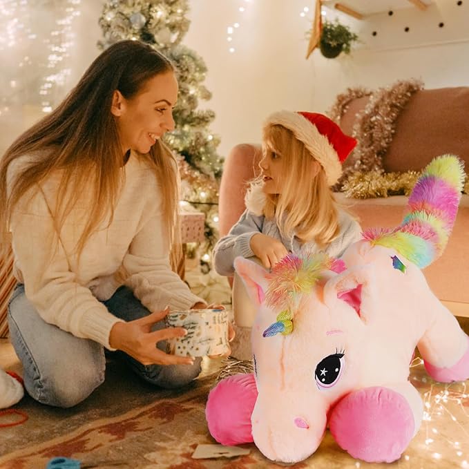 Tezituor 32in Unicorn Plush Toys,Beige Giant Unicorn Stuffed Animals,Lovely Plushies Birthday Decorations for Girls,Big Unicorns Gifts for Children