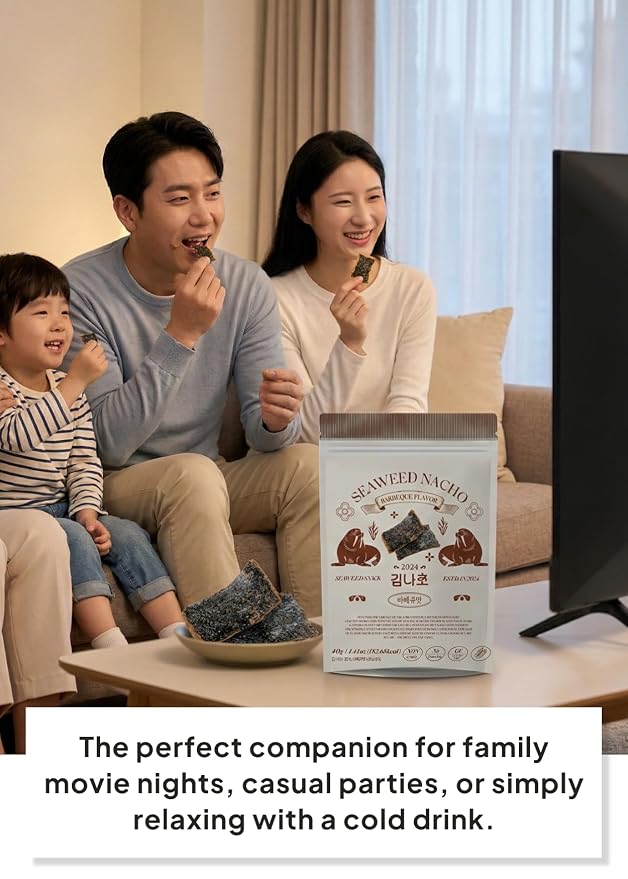 Korean Food Seaweed Nachos, Barbeque Flavor, Low-Sugar, Crispy Seaweed, 40g | Light and crispy seaweed snack with savory barbeque flavor and a satisfying crunch