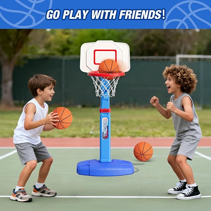 HYES Toddler Basketball Hoop, Adjustable Height Indoor Basketball Hoop for Kids 1-3, Foldable Mini Basketball Goal with 3 Balls, Outdoor Poolside Sport Toy, Birthday for Baby Boys Girls
