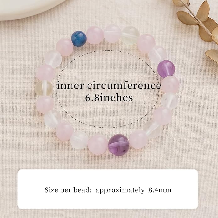 8mm Natural Gemstone Beaded Bracelet for Women, Dainty Round Crystal Stretch Bracelets, Spiritual Healing & Calming Stone Jewelry Gift