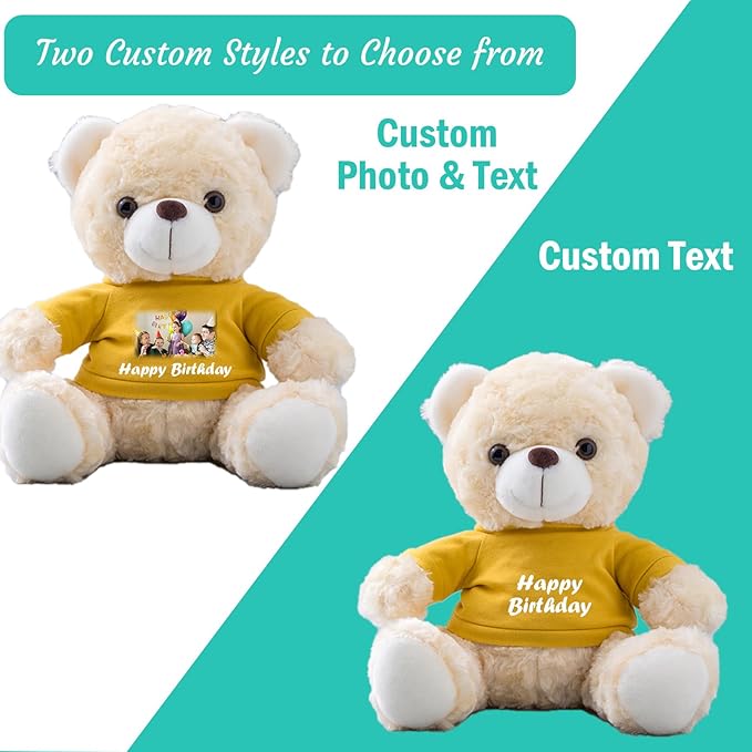 Teddy Bear Customized Gifts for Women/Men with Custom Text, Personalized Teddy Bear Stuffed with T-Shirt as Personalized Gifts for Christmas Valentines Day Birthday (10 inch-Text+Photo)