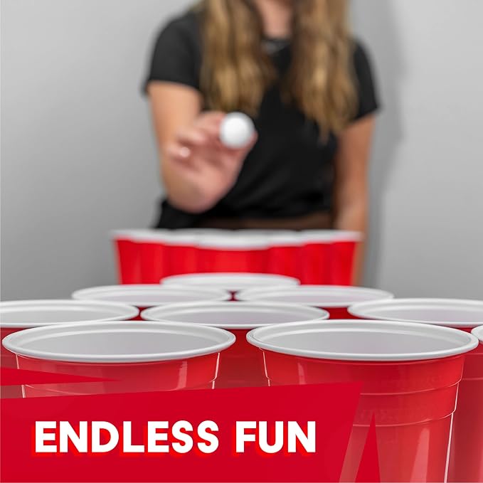 Beer Pong Set – 24 Reusable Cups & 4 Durable Pong Balls | America’s #1 Party Game, Outdoor Events & Gifts for Friends & Family