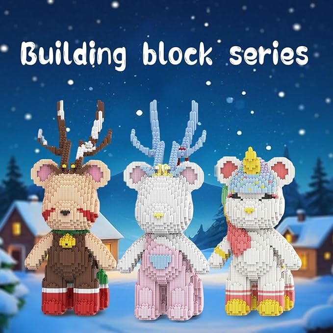 DAHONPA Christmas White Deer Micro Building Blocks Set (4250 Pieces), Bearbrick Set Model, Gift for Adults and Kids
