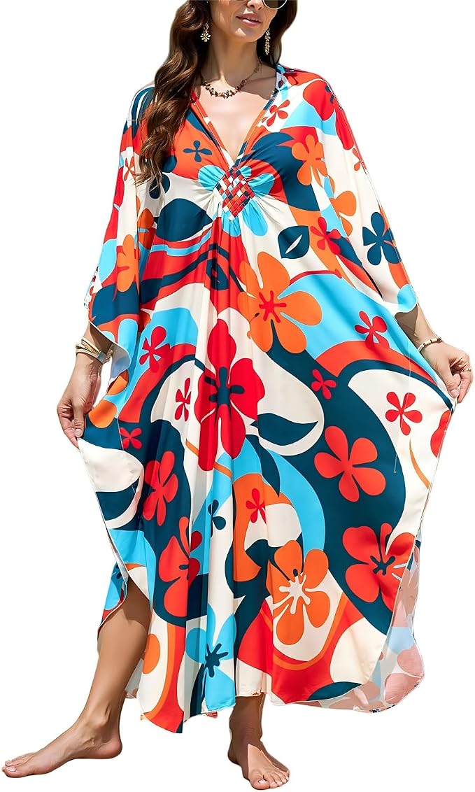 Mumu Dresses for Women Plus Size, Bohemian Kaftan Beach Cover Up Long Maxi Nightgown Soft Loungewear