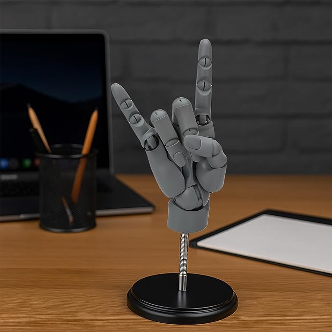 1:1 Right Hand Model for Drawing, Articulated Flexible Artist Manikin Figure with Adjustable Joints, PVC Poseable Sketching Tool, Moveable Mannequin for Artists, Painting, Displaying, Desk Decor, Gray
