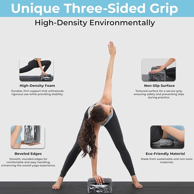 Yoga Block, EVA Foam Yoga Brick with Arc Shape & Non-Slip Grip, Lightweight Portable Yoga Block for Women Men, Ink Painting Design, Yoga Accessories for Poses, Pilates, Meditation, Balance & Stretching