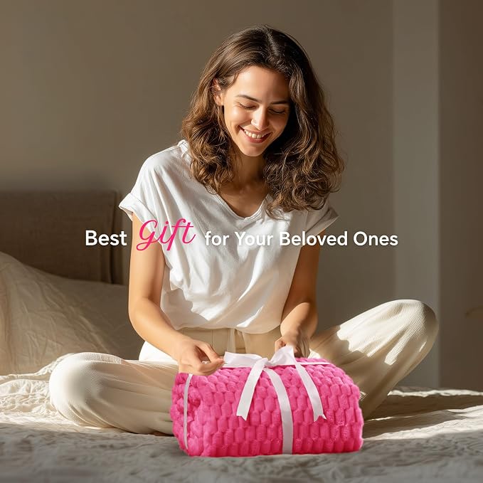 BEDELITE Hot Pink Twin Blanket for Couch, Soft Cozy Gifts for Women, 60*80 | 3D Jacquard Decorative Fleece Blanket, Super Soft Plush Throws, Cute Birthday Gift for Women & Men, Suitable for All Seasons