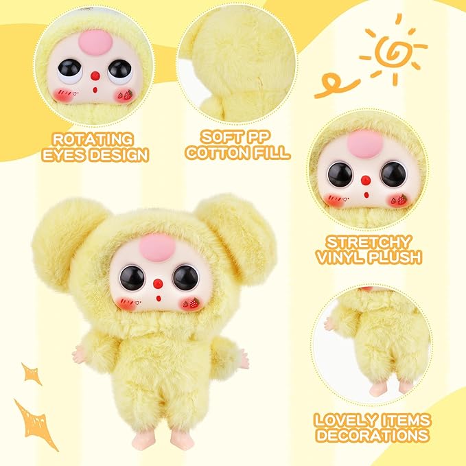 Vinyl Plush Pendant, Stuffed Animals with Cute Vinyl Face Vivid Expression for Girls Boys, Kawaii Macaron Yellow Plush Figures Stuffed Doll Gift for Birthday Home Car Décor Collectibles Toys Christmas