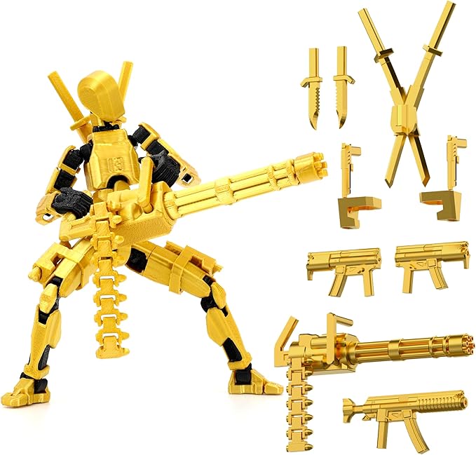 【Assembled】 T13 Action Figure Set, Giant Sword Titan 13 Robot Action Figure 3D Printed robo 13 Action Fidget Toys Dummy Figure Articulated, T13 for Collectors Desktop Decorations (Golden-Black)