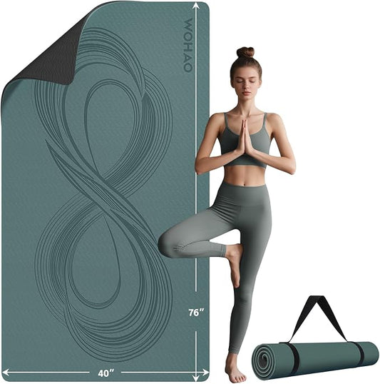 Large 76"x40"x0.4" Yoga Mat - Extra Width & Thick Non-Slip Exercise Mat, Versatile for Stretching, Yoga Studio, Gym, Home & Indoor/Outdoor Workouts