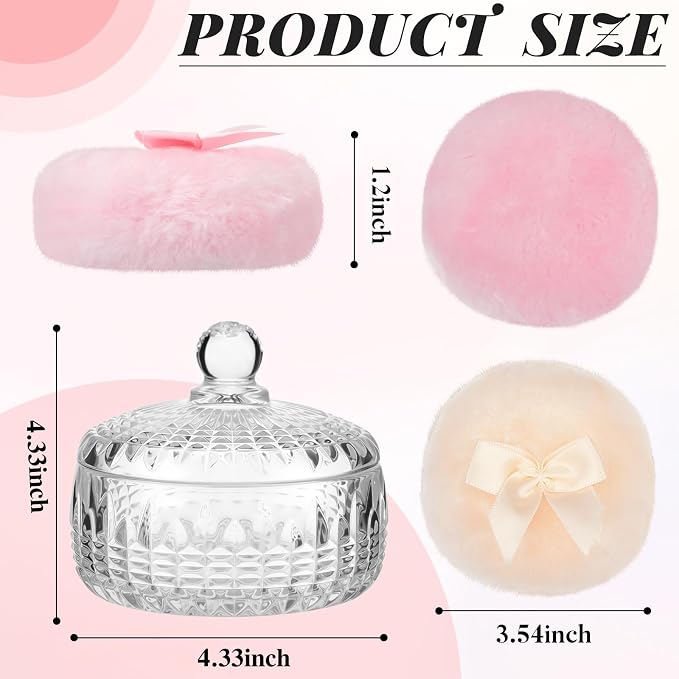 Tioncy 3 Pcs Large Body Powder Puff and Container Valentine's Day gift Powder Container with Puff Crystal Case Soft Washable Reusable Velour Face Body Glitter Wet Dry Makeup(Starry Sky,Clear)