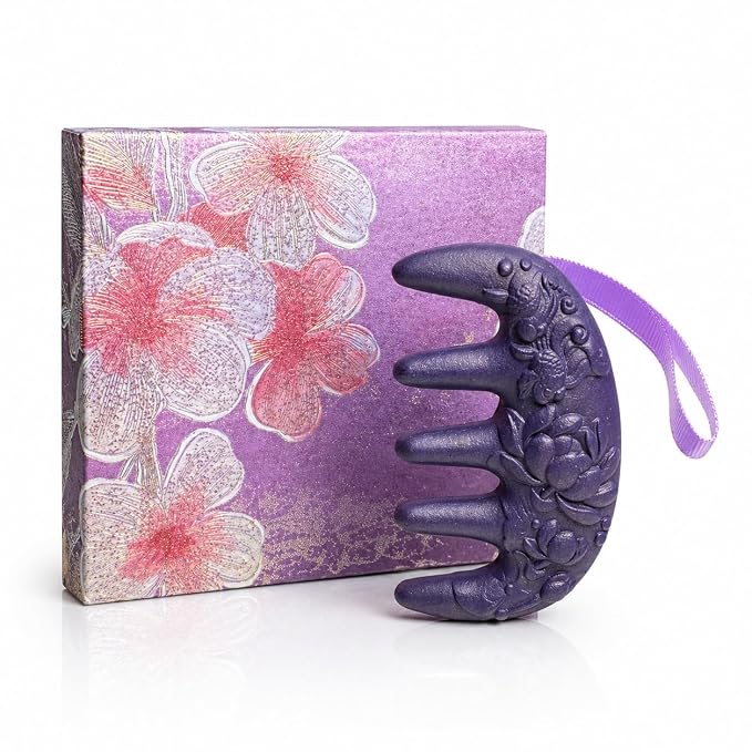 Herbal Powder Comb – Botanical Infused Scalp Massager Comb, Natural Head Massage Tool for Hair & Scalp Care, Wooden Comb Alternative, Acupressure-Inspired Design (Purple)