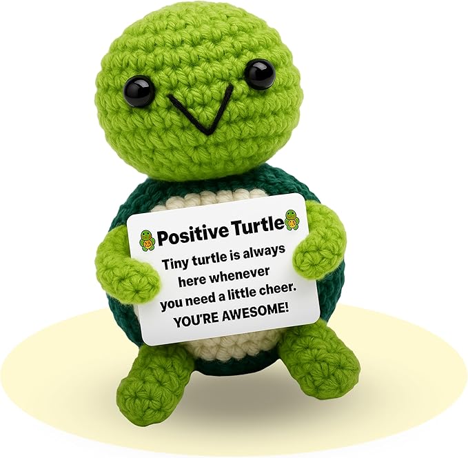 Positive Turtle New - Positive Crochet Animals Handmade Emotional Support Crochet Doll Desk Decor Pickle Gifts Emotional Support Plush for Anxiety & Stress Relief