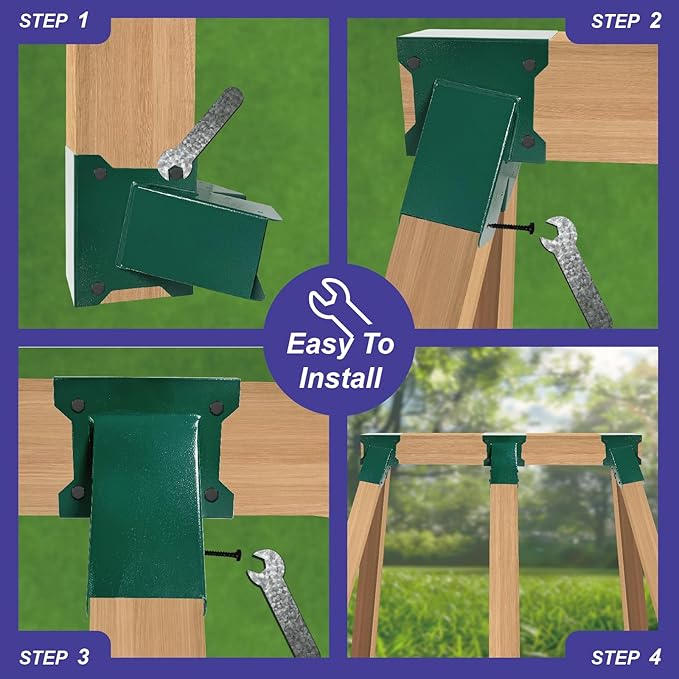 A-Frame End Swing Set Brackets - 2 Pcs Heavy Duty Carbon Steel Hardware with Mounting Kit, DIY Bracket for 4x4 Legs & 4x6 Beam, Green