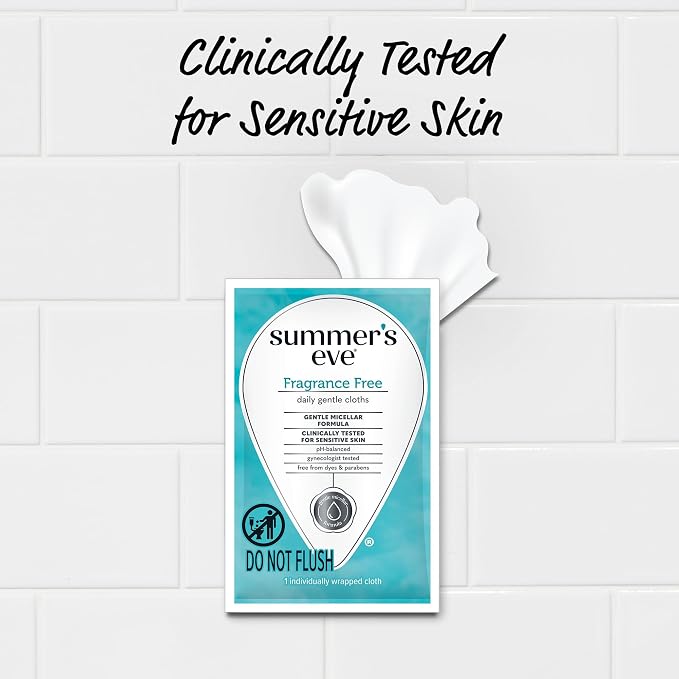 Summer's Eve Fragrance Free Gentle Daily Feminine Wipes, Removes Odor, pH balanced, 16 Count