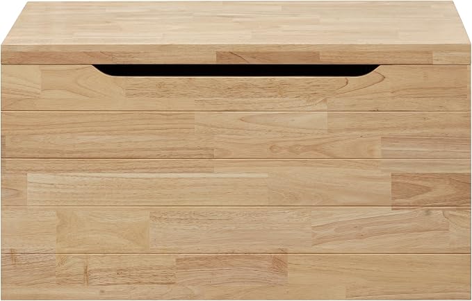 Solid Hardwood Storage Trunk, Natural, 35.5x18.63x19.5 | 2 Safety Hinges, Heavy-duty, Box, Rubberwood