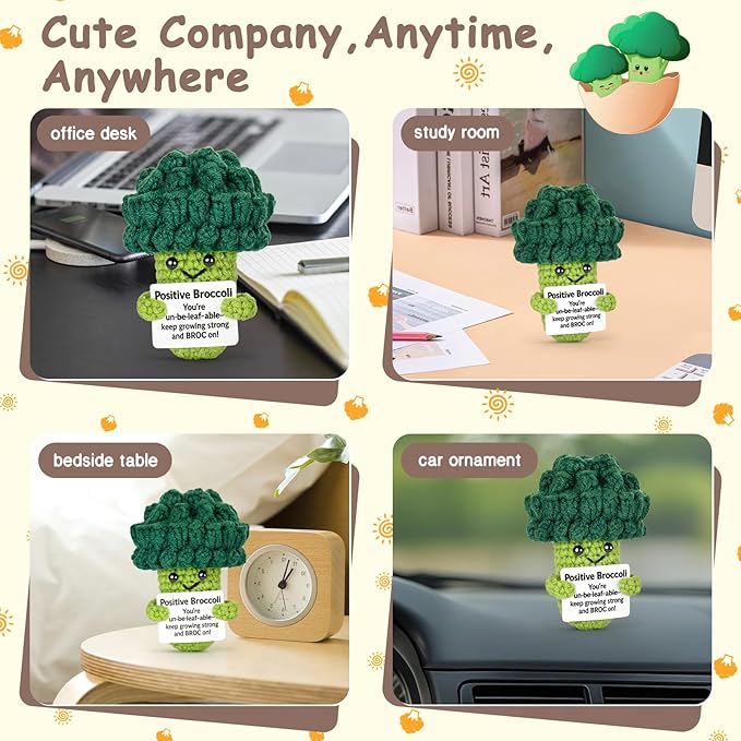 Emotional Support Crochet, Positive Crochet Broccoli, Encouragement Gifts for Women Men Birthday Christmas Self Care Friends Coworkers Relaxation Gift Desk Home Fall Decor Inspirational Support