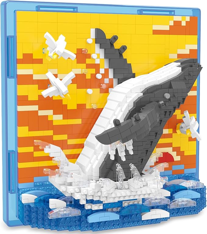 Whale Animal 3D Wall Art Micro Mini Building Blocks Set, Unique Home Wall Decor or Table Display, No Compatible with Lego Set, Ideal Gift Toy for Adults Boys Girls (1495 PCS)