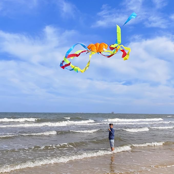 Large Octopus Kites for Kids and Adults - Easy to Fly, 28X158 3D Software Colorful Kite with Long Tails. Perfect for Beach and Outdoor Activities