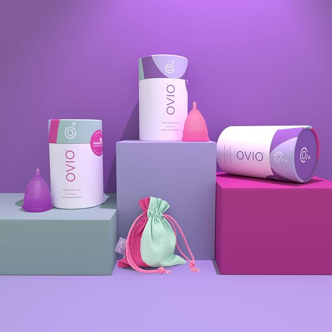 OVIO Menstrual Cup - Reusable Soft and Flexible 100% Medical Grade Silicone Cup with Travel Pouch - Leak Free and Reliable with Size Replacement Guarantee