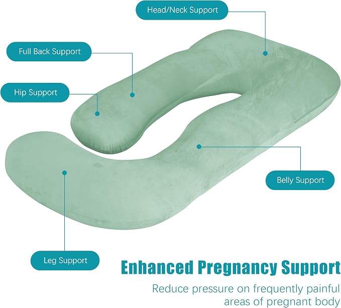 Cute Castle Pregnancy Pillows, Soft U-Shape Maternity Pillow with Removable Cover - Full Body Pillows for Adults Sleeping - Pregnancy Must Haves - Jumbo 57 Inch - Green