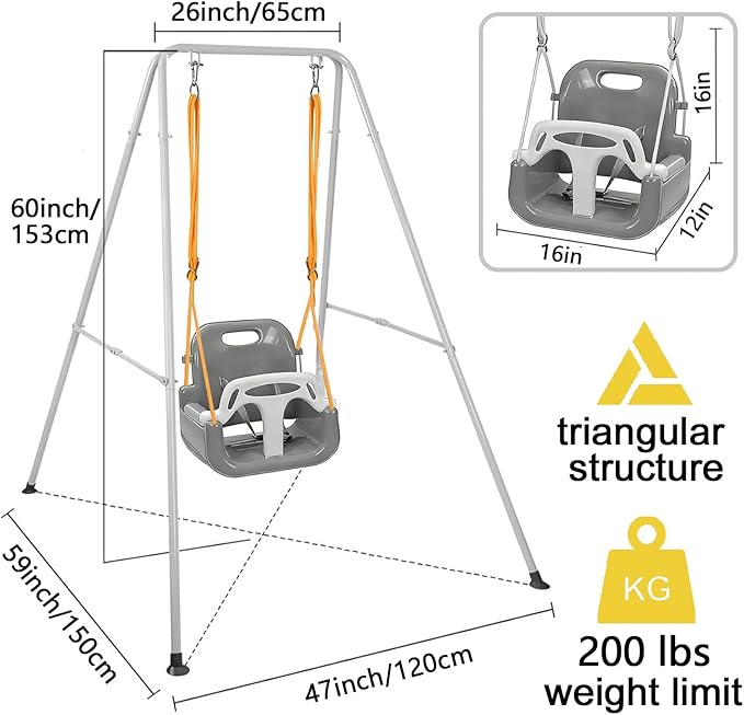 2 in 1 Toddler Swing ＆ Jumper with Frame, Outdoor, Indoor, Baby Swing with Safety Belt for Indoor and Outdoor Use, Foldable Metal Stand & Clear Instructions, Easy to Assemble