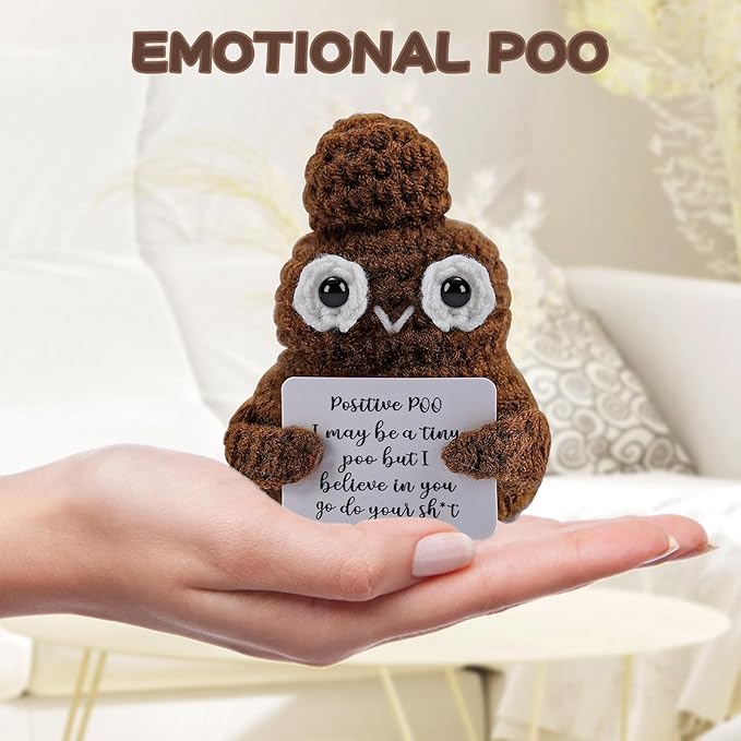 Hoedia Handmade Emotional Pickle Gift, Cucumber Crochet Doll Inspirational Gifts with Cards, Cute Knitted Funny Support Pickle Potato Friend Birthday (Positive Poo)