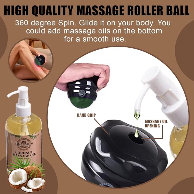 Coconut Massage Oil for Couples Date Night, with Massage Roller Ball, Full Body Massage Oil for Massage Therapy, Skin Therapy Oil & Organic Body Oil Moisturizer, Spa Gift Set for Him, Her
