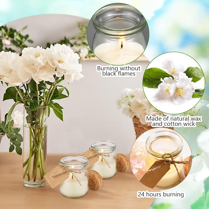 MTLEE 25 Pcs Wedding Jar Candles for Guests Wedding Candle Gift Natural Wax Candles with DIY Tag Cards for Bridesmaid Baby Shower Party Favors Home Supply Decor, Scents of Jasmine