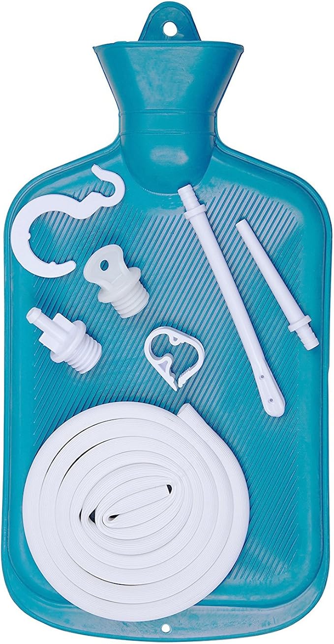 Enema Bag Kit 2 Quart Enema Bag with 5ft Long Hose, Multi-Size Tips and Controllable Water Flow Clamp for Colon Cleanse Enemas (Blue)