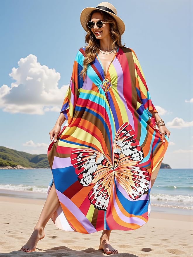Mumu Dresses for Women Plus Size, Bohemian Kaftan Beach Cover Up Long Maxi Nightgown Soft Loungewear
