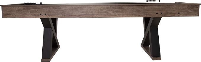 American Legend Kirkwood 9’ Shuffleboard Table with LED Rails, Bowling Game Set, Rustic Wood Finish & Accessories Included