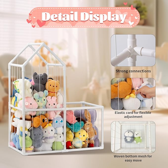 ROMAGIO Stuffed Animal Storage,Large PVC Stuffed Animal Zoo Plushies Storage Plush Toy Organizer Stuffed Plush Holder for Kids Room Bedroom Playroom Nursery(White)